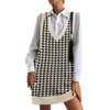 Zeagoo Womens Sweater Vest Dress Pattern Knitted Pullovers Sweaters V Neck Tank Sweater Dress with Pockets(Black Houndstooth)