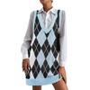 Zeagoo Womens Sweater Vest Dress Pattern Knitted Pullovers Sweaters V Neck Tank Sweater Dress with Pockets(Blue Argyle)