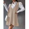 Zeagoo Womens Sweater Vest Dress Pattern Knitted Pullovers Sweaters V Neck Tank Sweater Dress with Pockets(Khaki)