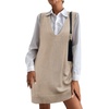 Zeagoo Womens Sweater Vest Dress Pattern Knitted Pullovers Sweaters V Neck Tank Sweater Dress with Pockets(Khaki)