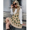 Zeagoo Womens Sweater Vest Dress Pattern Knitted Pullovers Sweaters V Neck Tank Sweater Dress with Pockets(Khaki Flower)