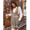 Zeagoo Womens Sweater Vest Dress Pattern Knitted Pullovers Sweaters V Neck Tank Sweater Dress with Pockets(Khaki Stripe)