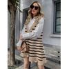 Zeagoo Womens Sweater Vest Dress Pattern Knitted Pullovers Sweaters V Neck Tank Sweater Dress with Pockets(Khaki Stripe)