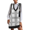 Zeagoo Womens Sweater Vest Dress Pattern Knitted Pullovers Sweaters V Neck Tank Sweater Dress with Pockets(White Plaid)