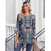 Zeagoo Womens Tops 3/4 Sleeve Blouses Dressy Casual Shirt Pleated Tunic(Bobo Blue 906)