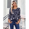 Zeagoo Womens Tops 3/4 Sleeve Blouses Dressy Casual Shirt Pleated Tunic(Floral Navy 180)