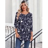Zeagoo Womens Tops 3/4 Sleeve Blouses Dressy Casual Shirt Pleated Tunic(Floral Navy 180)