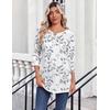 Zeagoo Womens Tops 3/4 Sleeve Blouses Dressy Casual Shirt Pleated Tunic(Leaf White 113)