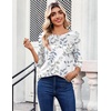 Zeagoo Womens Tops 3/4 Sleeve Blouses Dressy Casual Shirt Pleated Tunic(Leaf White 113)