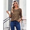 Zeagoo Womens Tops 3/4 Sleeve Blouses Dressy Casual Shirt Pleated Tunic(Leopard Brown 136)