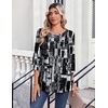 Zeagoo Womens Tops 3/4 Sleeve Blouses Dressy Casual Shirt Pleated Tunic(Printed Black White 332)