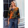 Zeagoo Womens Tops 3/4 Sleeve Blouses Dressy Casual Shirt Pleated Tunic(Printed Orange 272)