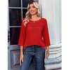 Zeagoo Womens Tops 3/4 Sleeve Blouses Dressy Casual Shirt Pleated Tunic(Red)