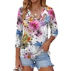 Zeagoo 3/4 Length Sleeve Womens Tops Casual V Neck Shirts Soft Basic Tees(Flower-wf50)