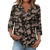 Zeagoo Button Down Shirts for Women 3/4 Sleeve Linen Cotton Top Work Blouse(Black Hawaiian-sf209)