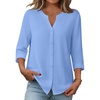 Zeagoo Button Down Shirts for Women 3/4 Sleeve Linen Cotton Top Work Blouse(Blue)