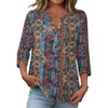 Zeagoo Button Down Shirts for Women 3/4 Sleeve Linen Cotton Top Work Blouse(Boho-mz721)