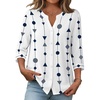 Zeagoo Button Down Shirts for Women 3/4 Sleeve Linen Cotton Top Work Blouse(Geometric White-jh599)