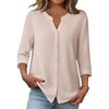 Zeagoo Button Down Shirts for Women 3/4 Sleeve Linen Cotton Top Work Blouse(Khaki)