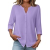 Zeagoo Button Down Shirts for Women 3/4 Sleeve Linen Cotton Top Work Blouse(Lavender)