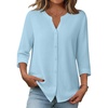 Zeagoo Button Down Shirts for Women 3/4 Sleeve Linen Cotton Top Work Blouse(Light Blue)