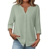 Zeagoo Button Down Shirts for Women 3/4 Sleeve Linen Cotton Top Work Blouse(Light Green)