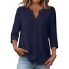 Zeagoo Button Down Shirts for Women 3/4 Sleeve Linen Cotton Top Work Blouse(Nany Blue)