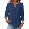 Zeagoo Button Down Shirts for Women 3/4 Sleeve Linen Cotton Top Work Blouse(Navy Blue-sa1)