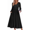 Zeagoo Long Sleeve Midi Dress with Pockets Fall V Neck A-Line Casual Women(Black)
