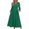Zeagoo Long Sleeve Midi Dress with Pockets Fall V Neck A-Line Casual Women(Dark Green)