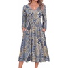 Zeagoo Long Sleeve Midi Dress with Pockets Fall V Neck A-Line Casual Women(Ethnic Print)