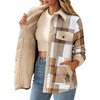 Zeagoo Womens Flannel Jacket Fleece Lined Shacket Fall Outfits Plaid Sherpa(Apricot)