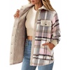 Zeagoo Womens Flannel Jacket Fleece Lined Shacket Fall Outfits Plaid Sherpa(Grey Pink)