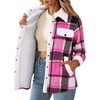 Zeagoo Womens Flannel Jacket Fleece Lined Shacket Fall Outfits Plaid Sherpa(Hot Pink)