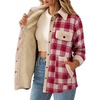 Zeagoo Womens Flannel Jacket Fleece Lined Shacket Fall Outfits Plaid Sherpa(Red)