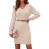 Zeagoo Women’s Sweater Dress Long Sleeve V Neck Short Mini Knitted Dress(Apricot)