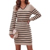 Zeagoo Women’s Sweater Dress Long Sleeve V Neck Short Mini Knitted Dress(Black Stripes)