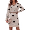 Zeagoo Women’s Sweater Dress Long Sleeve V Neck Short Mini Knitted Dress(Bow Apricot)