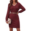 Zeagoo Women’s Sweater Dress Long Sleeve V Neck Short Mini Knitted Dress(Red)