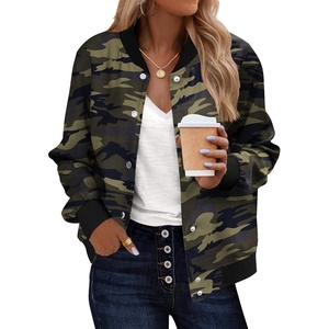 Zeagoo Bomber Jacket Women Varsity Casual Button Down Outfits with Pockets(Army Camo)
