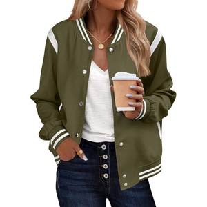 Zeagoo Bomber Jacket Women Varsity Casual Button Down Outfits with Pockets(Army Green)