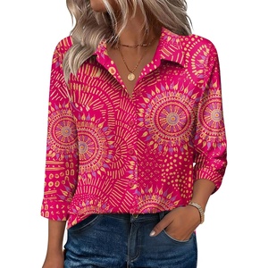 Zeagoo Button Down Shirts for Women 3/4 Sleeve Tops V Neck Collared Blouses Business Casual Outfits(Cx320)