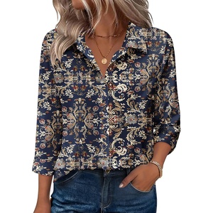 Zeagoo Button Down Shirts for Women 3/4 Sleeve Tops V Neck Collared Blouses Business Casual Outfits(Mz869)