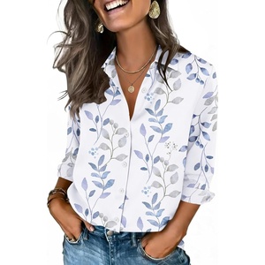 Zeagoo Button Down Shirts for Women 3/4 Sleeve Tops V Neck Collared Blouses Business Casual Outfits(Sp106)