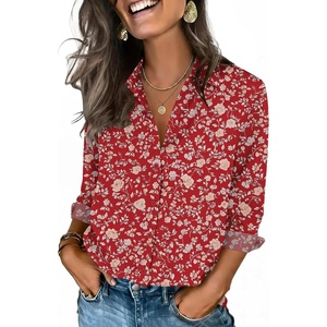 Zeagoo Button Down Shirts for Women 3/4 Sleeve Tops V Neck Collared Blouses Business Casual Outfits(Xh546)