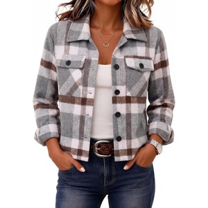 Zeagoo Flannels for Women Cropped Shacket Jacket Fashion Plaid Fall Coat(Ydl10)