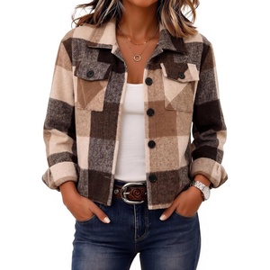 Zeagoo Flannels for Women Cropped Shacket Jacket Fashion Plaid Fall Coat(Ydl7)