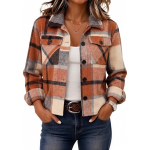 Zeagoo Flannels for Women Cropped Shacket Jacket Fashion Plaid Fall Coat(Ydl8)