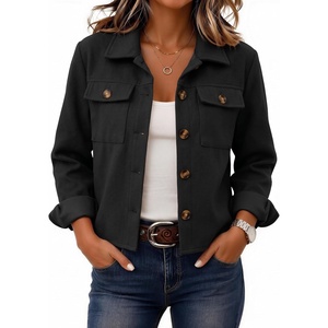 Zeagoo Flannels for Women Cropped Shacket Jacket Fashion Plaid Fall Coat(Z-black)
