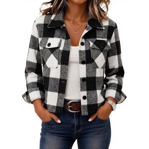 Zeagoo Flannels for Women Cropped Shacket Jacket Fashion Plaid Fall Coat(Z-gw178)